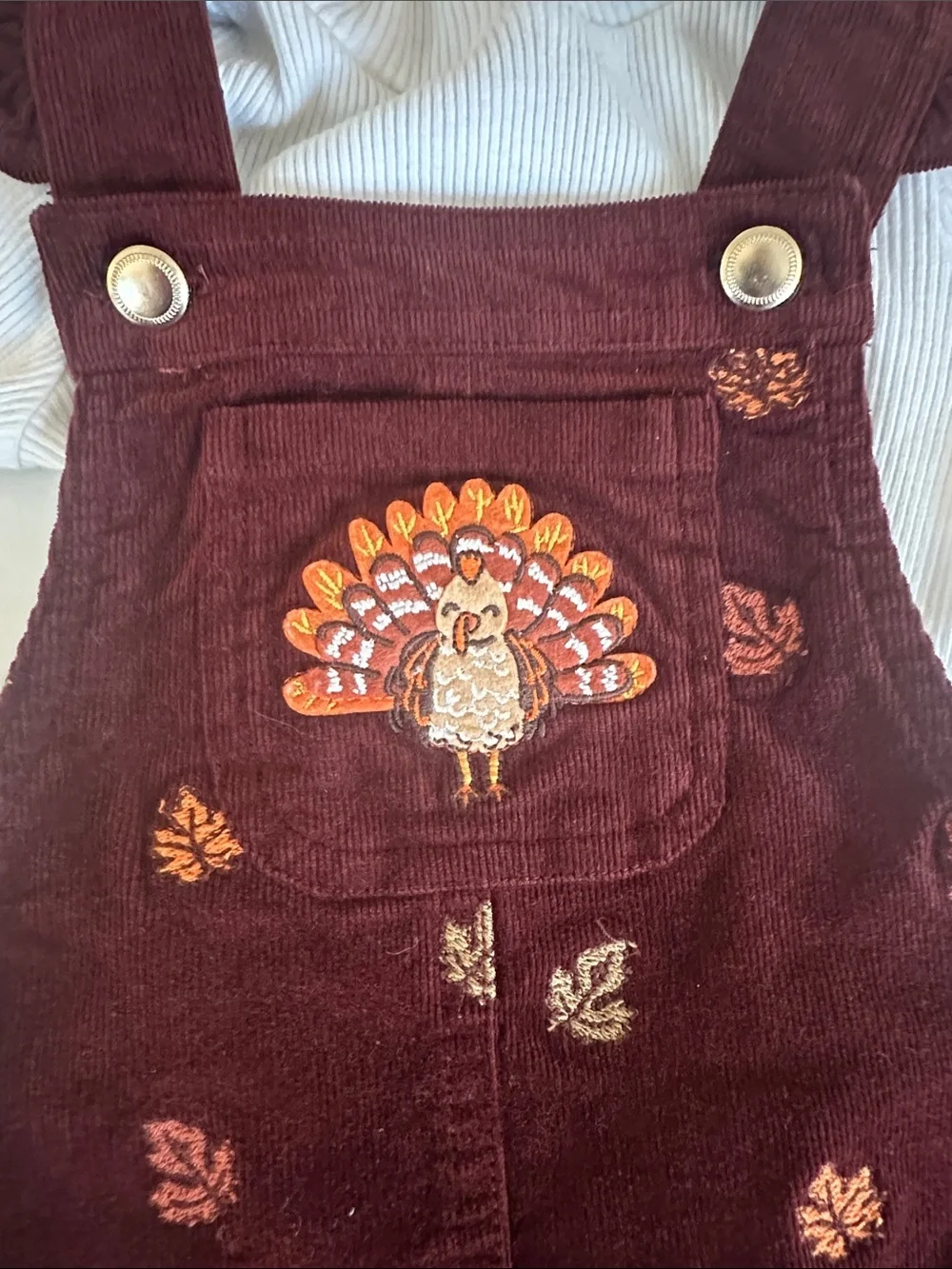 Girls Corduroy Pinafore Dress with Cream Top and thankful top bundle